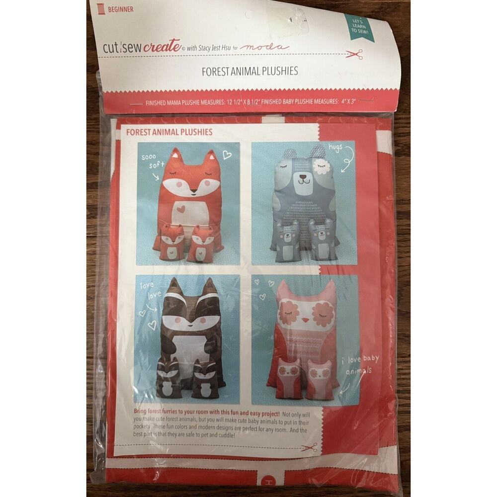 MODA Cut and Sew Forest Animals 100% cotton fabric Kit Makes 12 - Learn to sew